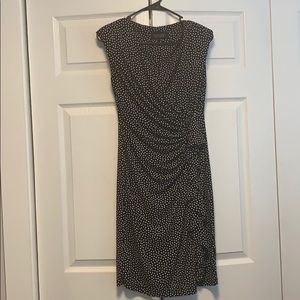 Black and white polka dot wrap dress